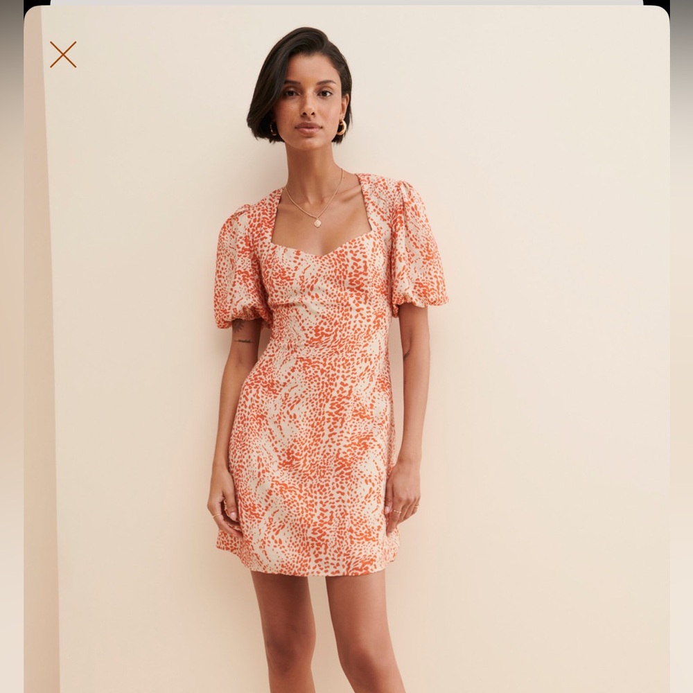 Puff Sleeve orange animal Print mini Dress The East Order size M